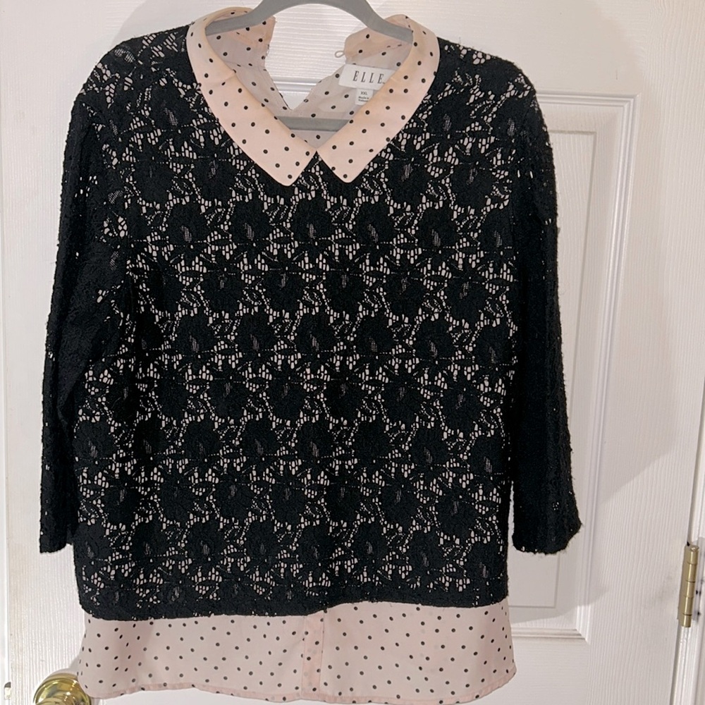 ELLE Pink poly top with lace overlay - 713